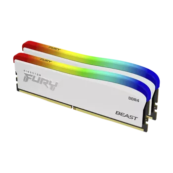 32GB (16GBx2) Kingston Fury Beast White RGB SE DDR4 3200 MHz, CL-18-22-22 32GB (16GBx2) Kingston Fury Beast White RGB SE DDR4 3200 MHz, CL-18-22-22